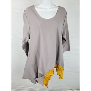 Noblu Asymmetrical Purple Gold Cotton Poly Size XL Lagenlook Top